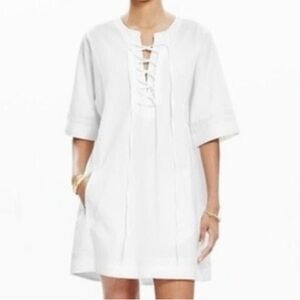 Madewell x Daryl K pullover shirtdress cutwork trim tassel tie neck pockets
